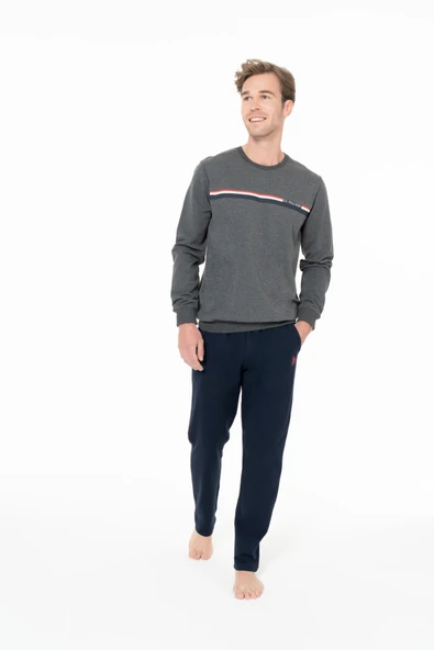 U.S. Polo Assn. Erkek Bisiklet Yaka Lastik Kollu Pijama Takımı Antrasit Büyük Beden Antrasit - ARSNO18A92F5BKTL-ANT ürün görseli 1