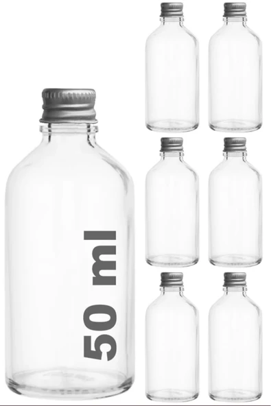 50 ml Şeffaf Metal Gümüş Kapak Shot Şişesi 50 Cc Kolonya Koku Hediyelik Beyaz Cam Şişe 6 Adet ürün görseli 1