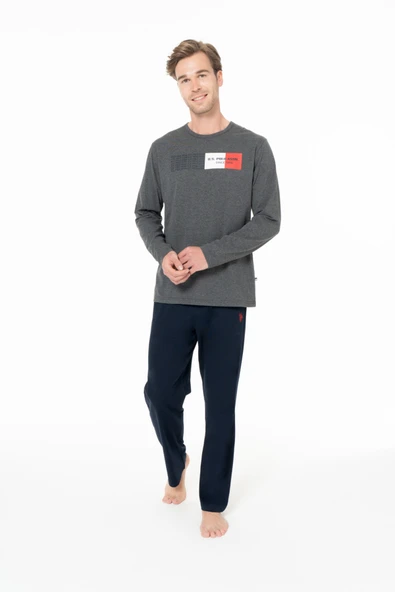 U.S. Polo Assn. Erkek Basic Baskılı Bisiklet Yaka Antrasit Pijama Takımı - Antrasit - ARSNO18Q94L5-GANT ürün görseli 1