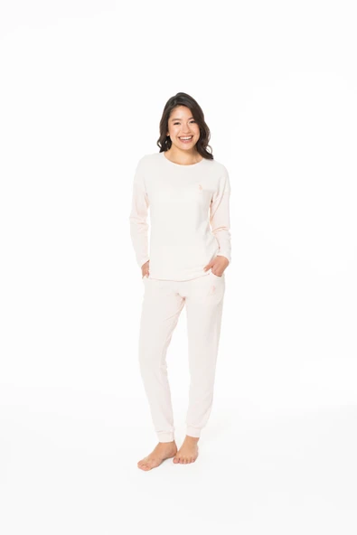 U.S. Polo Assn. Kadın Renk Bloklu Şerit Detaylı Rahat Pijama Takımı Pembe - Pembe - ARSNO20R12N9-JPEM ürün görseli 1