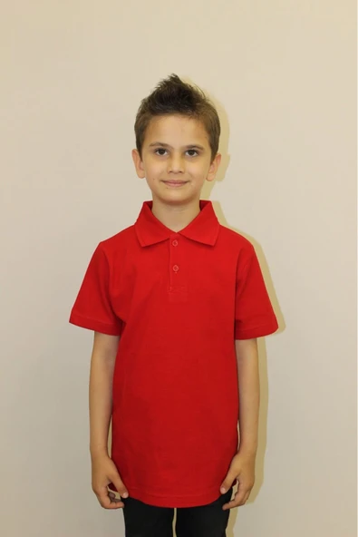 Arseno Çocuk %100 Pamuk Düz Renk Polo Yaka Kısa Kollu T-shirt Kırmızı - Kırmızı - SREIASCJHPHOLF-KIR ürün görseli 1