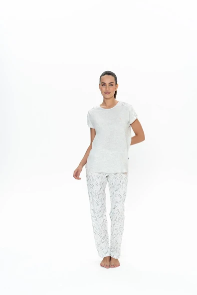 U.S. Polo Assn. Kadın Homewear Bej Melanj Kısa Kollu Pijama Seti - Bej - ARSNO20V06V3PVIJ-BEJ ürün görseli 1