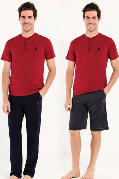 U.S. Polo Assn. Erkek Bordo Çeyizlik 3'lü Pijama Takımı ürün görseli 1