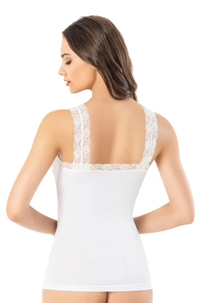 Arseno Kadın Düz Rahat Modal-Stil Dantel Yaka Ve Askı Atlet Beyaz - Beyaz - ARSNOKOQ-6L60G6-BE ürün görseli 1