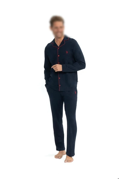 U.S. Polo Assn. Erkek Lacivert Renkli Pijama Takımı Boydan Patlı Kutulu - Lacivert - ARSNO12Y03B9-ELA ürün görseli 1