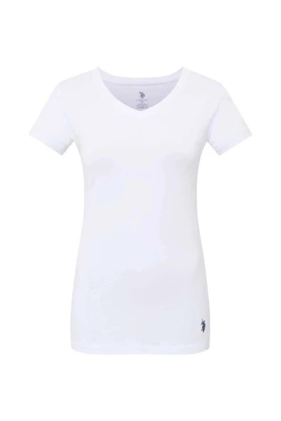 U.S. Polo Assn. Kadın Beyaz V Yaka Kısa Kol T-Shirt - Beyaz - ARSNO66G00R4C ürün görseli 1