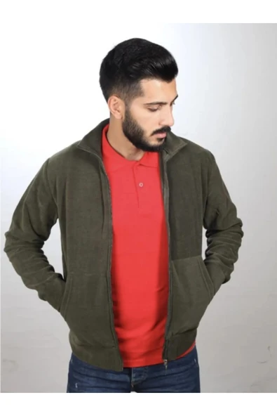 Arseno Unisex Haki Fermuarlı Dik Yaka Polar Mont - Koyu Yeşil - ARSNOUMITPVOLIAR-HAKI ürün görseli 1