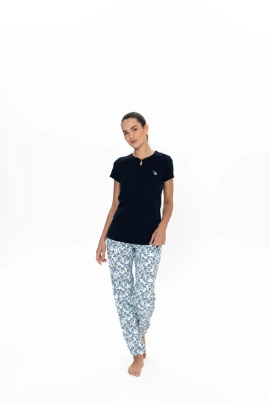 U.S. Polo Assn. Kadın Lacivert %100 Pamuk Bisiklet Yaka Pijama Takımı - ARSNO20L05B4R ürün görseli 1