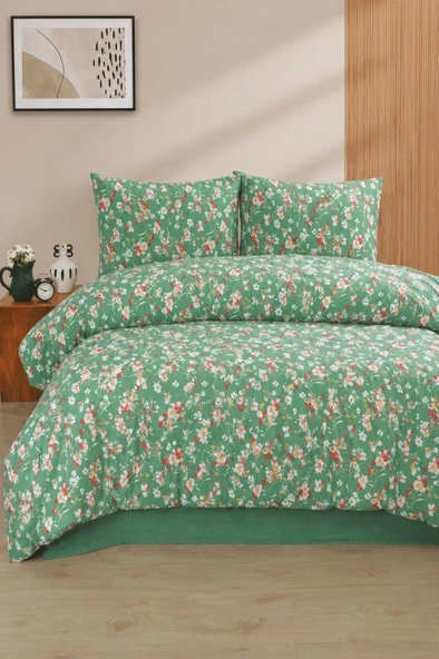 Floral Çift Kişilik Nevresim Takımı Yeşil ürün görseli 1