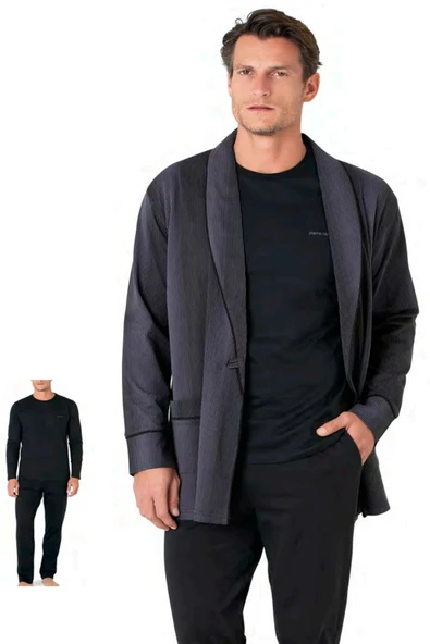 Pierre Cardin Erkek 3'lü Kutulu Çeyizlik Röpdöşambırlı Siyah Pijama Takımı - Siyah - ARSNOERFKGFECF5635-SI ürün görseli 1