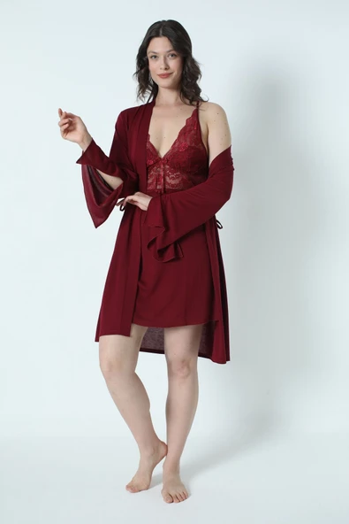 Arseno Kadın Çeyiz Takımı Bordo Pamuklu 6'lı Dantel Detaylı Kutulu Set - Bordo - ARSNO96W20X-BYO ürün görseli 1