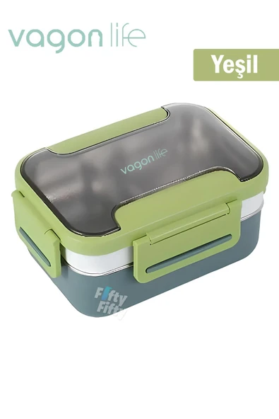 Bento Lunch Box Ofis-Okul İçin Yeni Nesil Sefer Tası 2 Kat 3 Bölme Paslanmaz Çelik FF20182 ürün görseli 1