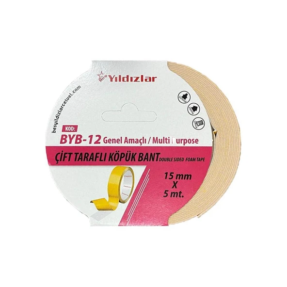 Yıldızlar  Byb-12 Çift Tarafli Köpük Bant 15 Mm*5 Mt ürün görseli 1