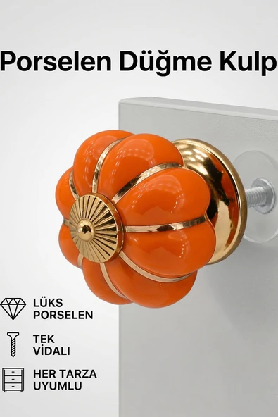 Porselen Turuncu Yaldız Gold Metal Renk Düğme Kulp Mobilya Çekmece Dolap Kulpu Kulbu Kulpları ürün görseli 1