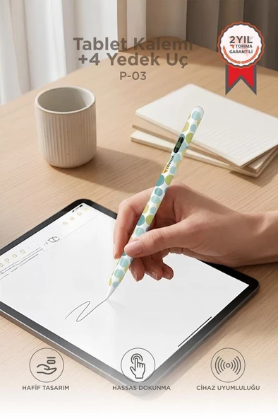 Tablet Kalemi Hassas Dokunmatik Çizim ve Yazım Kalemi 4 Yedek Uçlu P03 Renkli ürün görseli 1