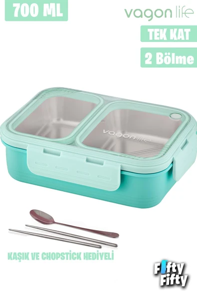 Lunch Box 700 ML Tek Kat İki Bölmeli Metal Kaşıklı Yeni Nesil Sefer Tası-FFLBOX7096 ürün görseli 1