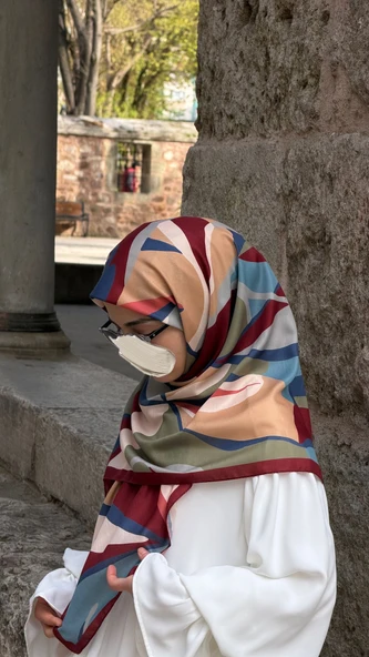 Pamuklu Soft Rânâ Desen Eşarp-Bordo ürün görseli 1