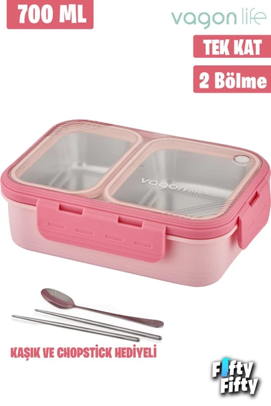 Lunch Box 700 ML Tek Kat İki Bölmeli Metal Kaşıklı Yeni Nesil Sefer Tası-FFLBOX7096 ürün görseli 1