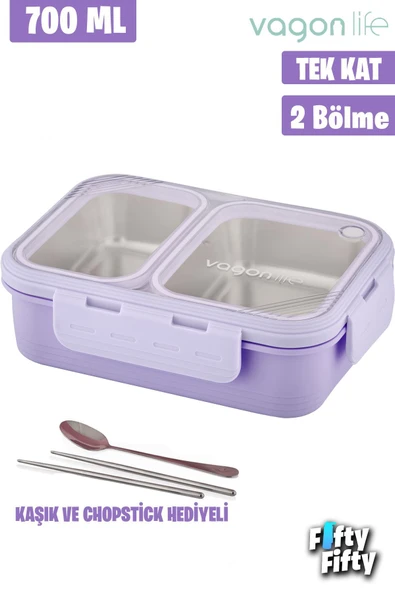 Lunch Box 700 ML Tek Kat İki Bölmeli Metal Kaşıklı Yeni Nesil Sefer Tası-FFLBOX7096 ürün görseli 1