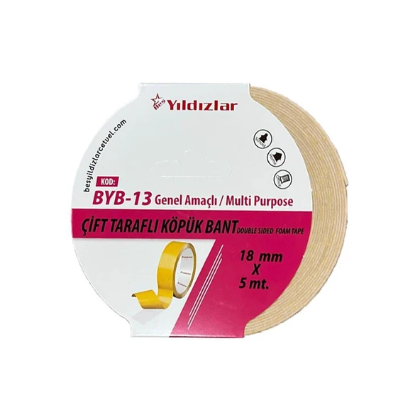 Yıldızlar  Byb-13 Çift Tarafli Köpük Bant 18 Mm*5 Mt ürün görseli 1