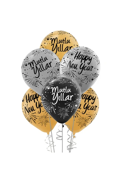 TİFOYS Yılbaşı Baskılı Balon 100 Adet ( Happy New Year -mutlu Yıllar ) 12'' ürün görseli 1