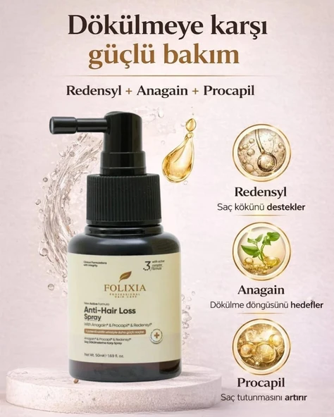 Folixia Saç Spreyi Dökülmeye Karşı Yoğun Bakım (Redensyl  Procapil  Anagain) ürün görseli 1