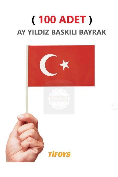 TİFOYS ( 100 Adet ) Küçük Boy Bayrak Çıtalı Kağıt Türk Bayrağı ürün görseli 1