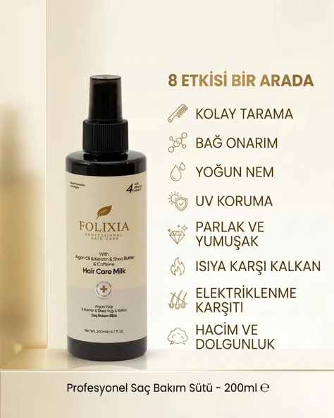 Folixia Saç Bakım Sütü  Argan  Keratin Yoğun Nem ve Onarım 200 ML ürün görseli 1