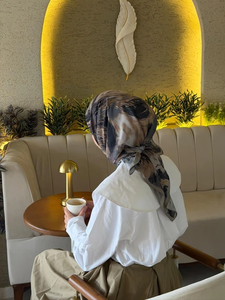 Pamuklu Soft Lara Desen Eşarp-Antrasit - Resim 7