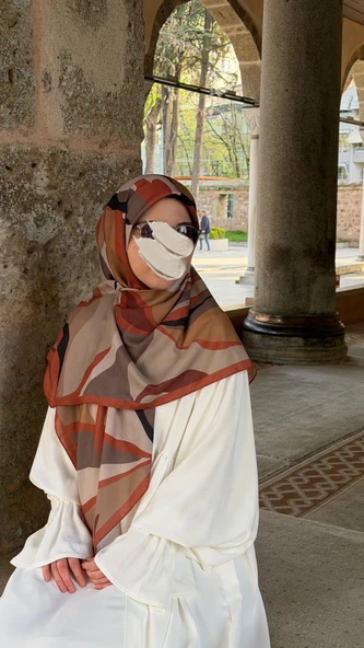 Pamuklu Soft Rânâ Desen Eşarp-Taba - Resim 2