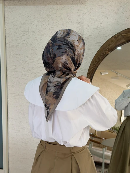Pamuklu Soft Lara Desen Eşarp-Antrasit - Resim 2