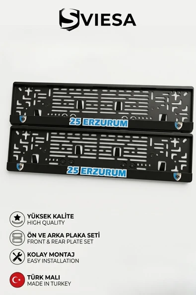 25 Erzurum Kabartma Yazılı Plakalık Seti - Ön Arka Plaka Altlığı - Araca Özel Aksesuar 2 Adet ürün görseli 1
