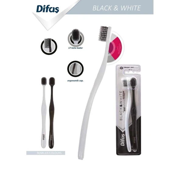 Difaş 2 li Diş Fırçası Black & White Yumuşak ( Soft ) ürün görseli 1