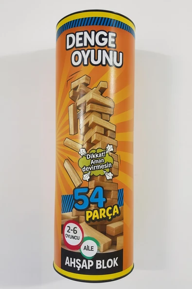TİFOYS Denge Oyunu – 54 Parça (Doğal Ahşap, Silindir Kutu) ürün görseli 1