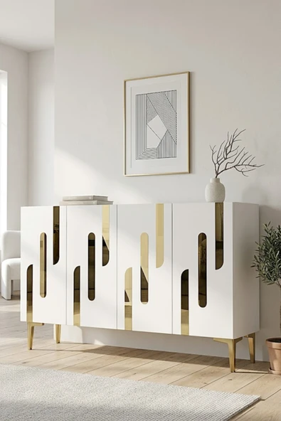 KA1229BG ECE Konsol ve Tv Sehpası Beyaz-Gold 120cm ürün görseli 1
