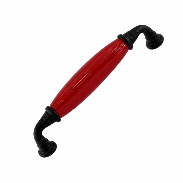 Liko Kırmızı Porselen Siyah Kulp 128 mm 12.8 cm Mobilya Çekmece Dolabı Dolap Kapak Kulplar Kulb Kulp ürün görseli 1