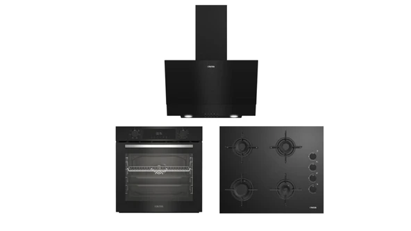 Altus Turbo Siyah Cam Ankastre Set (ALA 322 B - 159 DB - 510 B) ürün görseli 1