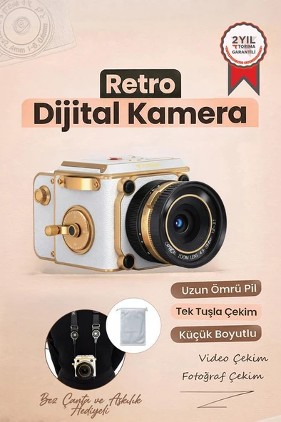 Vintage Dijital Kamera Selfie Video Vlog Kamerası Fotoğraf Makinesi CMR48 Beyaz ürün görseli 1