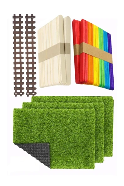 TİFOYS Maket Yapım Seti A4 Suni Çim Renkli ve Naturel Dondurma Dil Çubuğu Maket Çim Yapay Çim Ahşap Çit ürün görseli 1