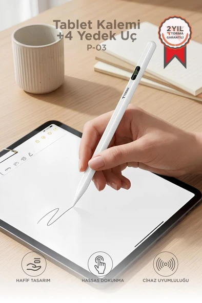 Tablet Kalemi Hassas Dokunmatik Çizim ve Yazım Kalemi 4 Yedek Uçlu P03 Beyaz ürün görseli 1