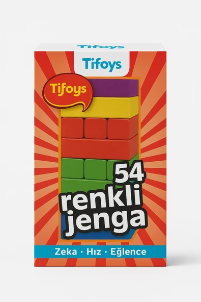 TİFOYS Renkli Jenga Denge Oyunu – 54 Parça Ahşap Blok ürün görseli 1