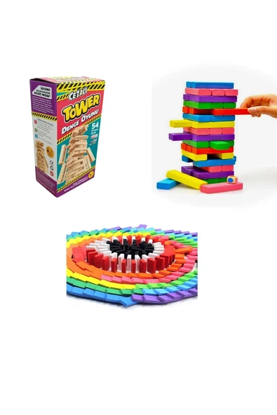 TİFOYS Cezalı Jenga , Renkli Jenga , Domino Aile Etkinlik Seti , Oyun Seti ürün görseli 1