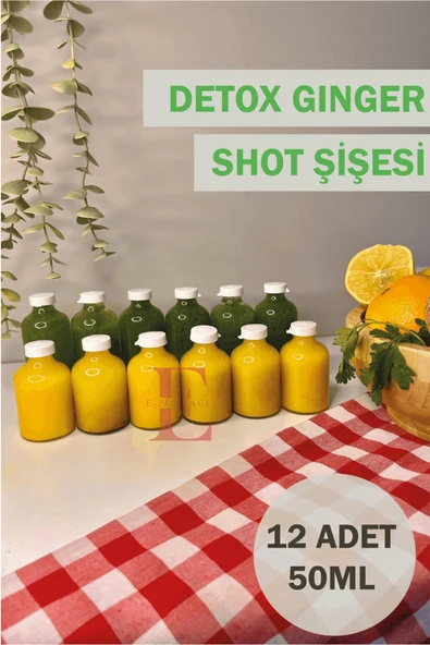 12 Adet Cam Ginger Shot Detox Şişesi Sızdırmaz Plastik Kapaklı Çok Amaçlı 50ml ürün görseli 1