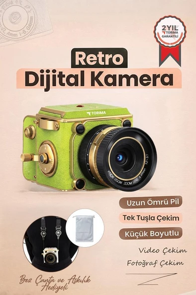 Vintage Dijital Kamera Selfie Video Vlog Kamerası Fotoğraf Makinesi CMR48 Açık Yeşil ürün görseli 1