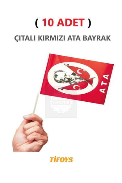 TİFOYS ( 10 Adet ) Küçük Boy Bayrak Çıtalı Kağıt Ata Bayrağı ürün görseli 1