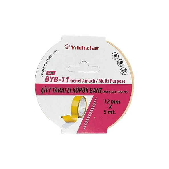 Yıldızlar  Byb-11 Çift Tarafli Köpük Bant 12 Mm*5 Mt ürün görseli 1