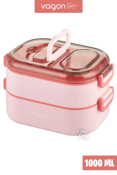 1000 ML İki Kat Üç Bölme Paslanmaz Çelik Bento Lunch Box Yeni Nesil Sefer Tası-Sos Kaseli ürün görseli 1