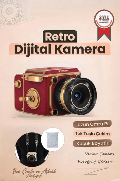 Vintage Dijital Kamera Selfie Video Vlog Kamerası Fotoğraf Makinesi CMR48 Kırmızı ürün görseli 1