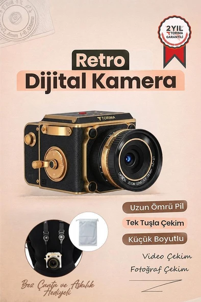 Vintage Dijital Kamera Selfie Video Vlog Kamerası Fotoğraf Makinesi CMR48 Siyah ürün görseli 1