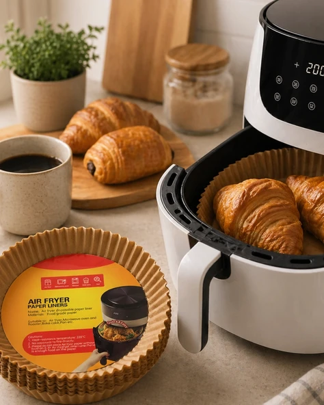 Yuvarlak Airfryer Kağıdı 100 Adet Yağ Tutmaz Hazne Koruyucu ürün görseli 1